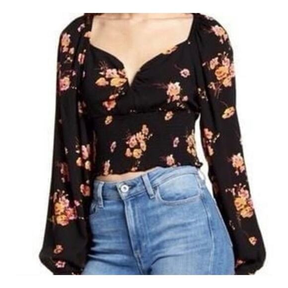 Leith Tops - NWT Nordstrom Dark Floral Print Sweatheart Smocked Top Coquette Fairy Grunge 4X